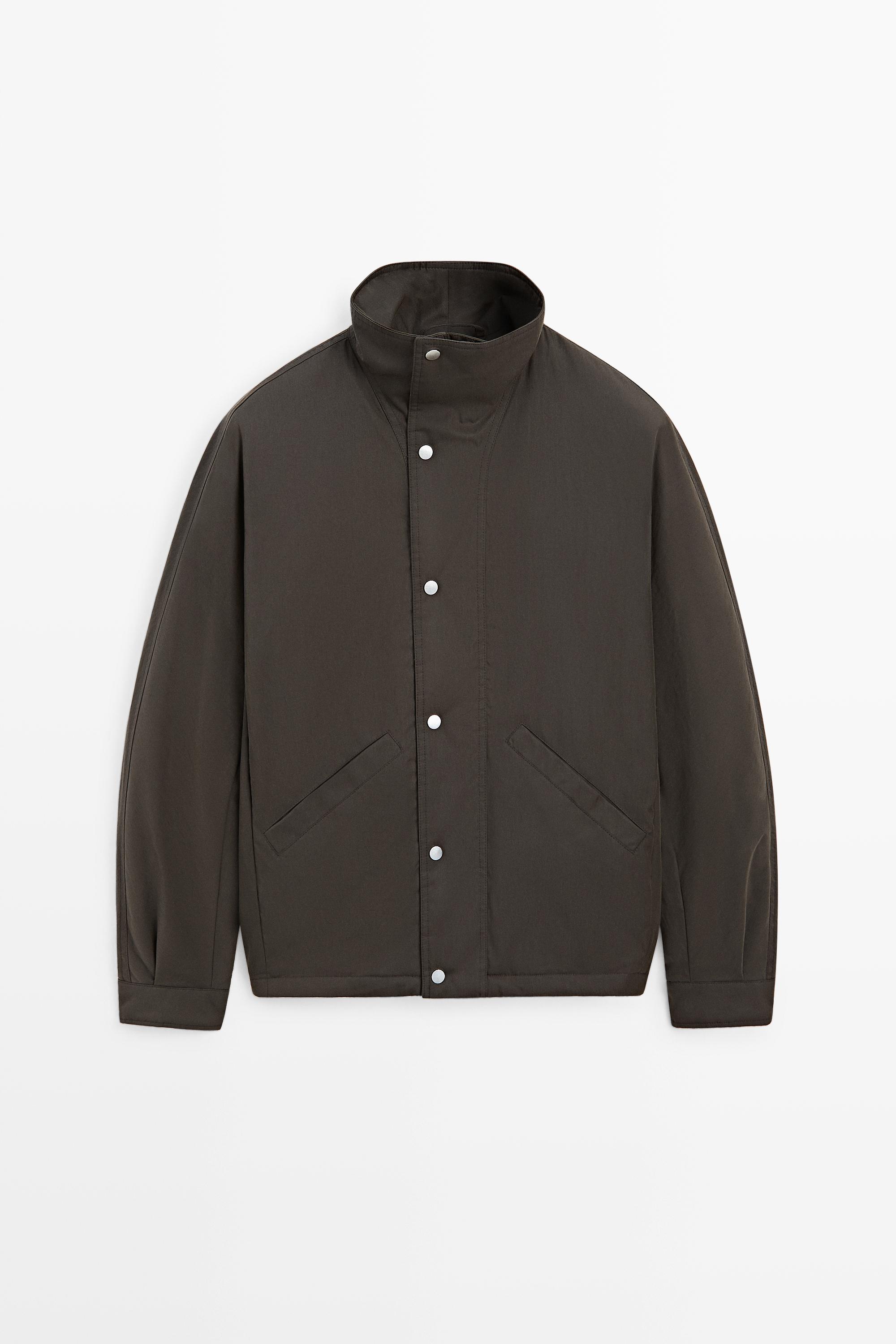 Suede funnel neck cotton-blend jacket